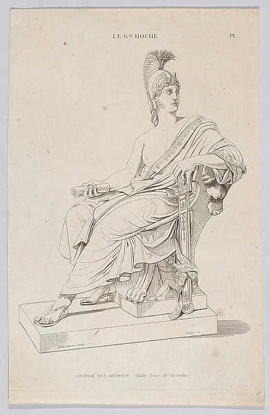 Statue of a seated Roman, from Journal des Artistes, 1827-48. Creator: Anon
