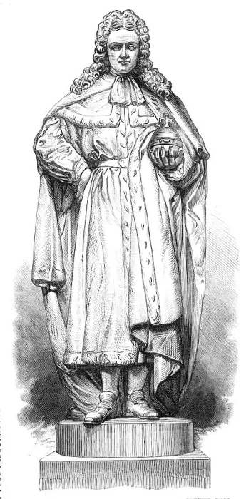 Framed Print : Statue of William III. by T. Woolner, in Westminster Hall, 1868. Creator: Unknown