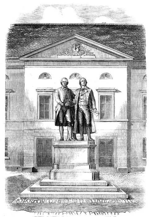 Framed Print : Statues of Goethe and Schiller at Weimar, 1858. Creator: Unknown Framed Print : Statues of Goethe and Schiller at Weimar, 1858. Creator: Unknown