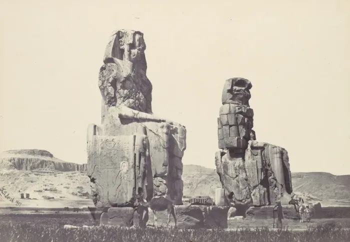 Framed Print : The Statues of Memnon. Plain of Thebes, 1857. Creator: Francis Frith Framed Print : The Statues of Memnon. Plain of Thebes, 1857. Creator: Francis Frith