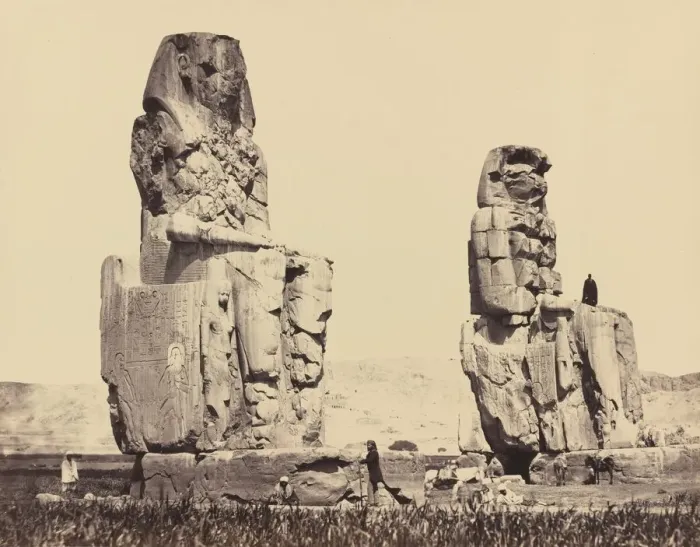 Framed Print : The Statues of the Plain, Thebes, 1858. Creator: Francis Frith Framed Print : The Statues of the Plain, Thebes, 1858. Creator: Francis Frith