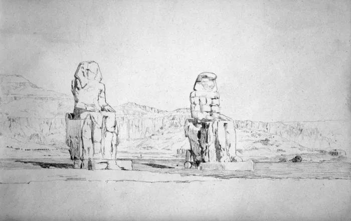 Framed Print : Statues at Thebes, c1842. Artist: Richard Dudd Framed Print : Statues at Thebes, c1842. Artist: Richard Dudd