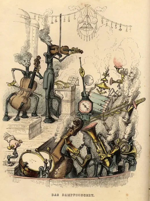 Framed Print : Steam Concert, 1844. Artist: Grandville, Jean-Jacques (1803-1847) Framed Print : Steam Concert, 1844. Artist: Grandville, Jean-Jacques (1803-1847)
