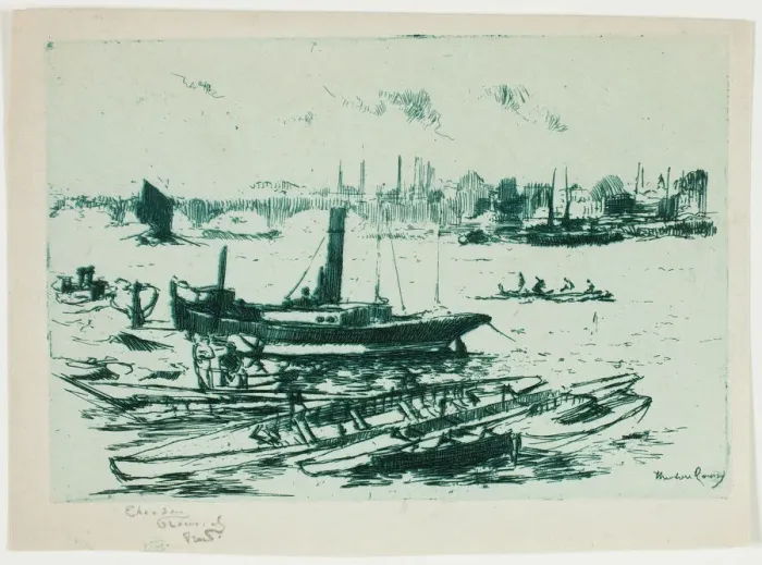 Framed Print : The Steam Launch, Chelsea Embankment, 1888-89. Creator: Theodore Roussel Framed Print : The Steam Launch, Chelsea Embankment, 1888-89. Creator: Theodore Roussel