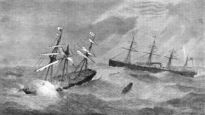 Framed Print : The steam-ship Baltic rescuing the crew of the Assyria during a storm in the Atlantic, 1872. Creator: Unknown Framed Print : The steam-ship Baltic rescuing the crew of the Assyria during a storm in the Atlantic, 1872. Creator: Unknown