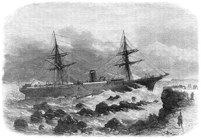 Framed Print : The steam-ship Chicago stranded on a reef of rocks off Cork Harbour, 1868. Creator: Unknown Framed Print : The steam-ship Chicago stranded on a reef of rocks off Cork Harbour, 1868. Creator: Unknown