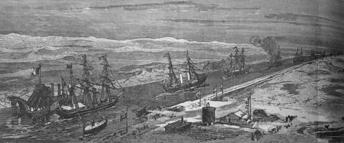 Framed Print : Steam-Ships Passing Through the Suez Canal, c1882 Framed Print : Steam-Ships Passing Through the Suez Canal, c1882