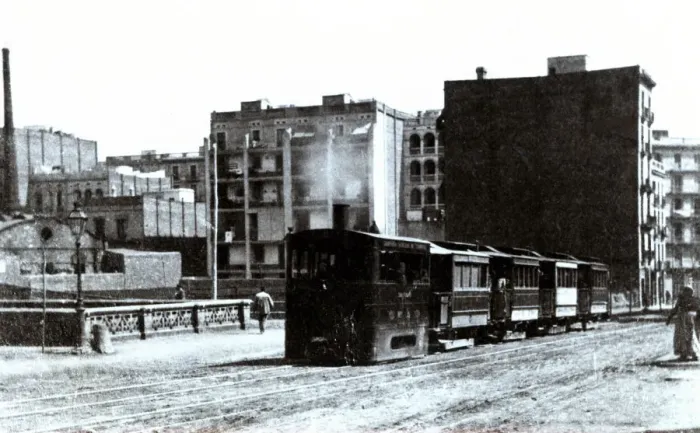 Framed Print : Steam Tram from Barcelona to Sarria, circulating by Balmes Street junction with Aragon Street, 1890 Framed Print : Steam Tram from Barcelona to Sarria, circulating by Balmes Street junction with Aragon Street, 1890