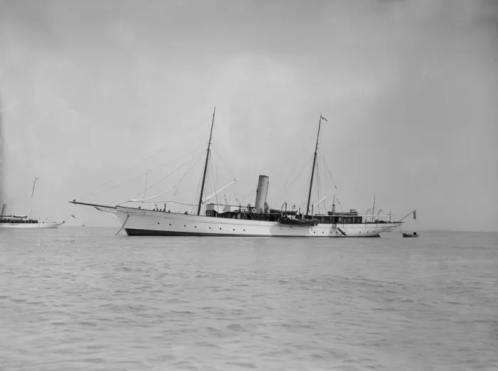 Framed Print : The steam yacht Agatha at anchor, 1911. Creator: Kirk & Sons of Cowes Framed Print : The steam yacht Agatha at anchor, 1911. Creator: Kirk & Sons of Cowes