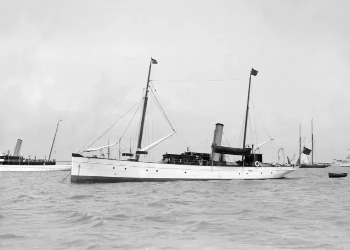 Framed Print : The steam yacht Catrina at anchor, 1912. Creator: Kirk & Sons of Cowes Framed Print : The steam yacht Catrina at anchor, 1912. Creator: Kirk & Sons of Cowes