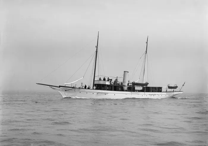 Framed Print : The steam yacht Cecilia under way, 1912. Creator: Kirk & Sons of Cowes Framed Print : The steam yacht Cecilia under way, 1912. Creator: Kirk & Sons of Cowes
