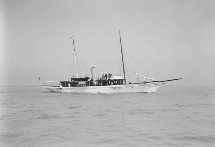 Framed Print : The steam yacht Cecilia under way, 1912. Creator: Kirk & Sons of Cowes Framed Print : The steam yacht Cecilia under way, 1912. Creator: Kirk & Sons of Cowes