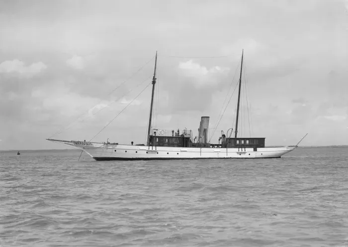 Framed Print : The steam yacht Irex at anchor, 1912. Creator: Kirk & Sons of Cowes Framed Print : The steam yacht Irex at anchor, 1912. Creator: Kirk & Sons of Cowes