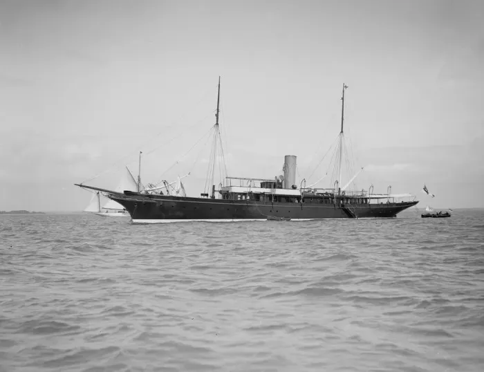 Framed Print : The steam yacht Maid of Honour at anchor, 1911. Creator: Kirk & Sons of Cowes Framed Print : The steam yacht Maid of Honour at anchor, 1911. Creator: Kirk & Sons of Cowes
