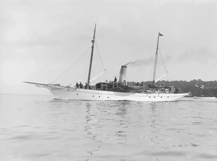 Framed Print : The steam yacht Morawel under way, 1912. Creator: Kirk & Sons of Cowes Framed Print : The steam yacht Morawel under way, 1912. Creator: Kirk & Sons of Cowes