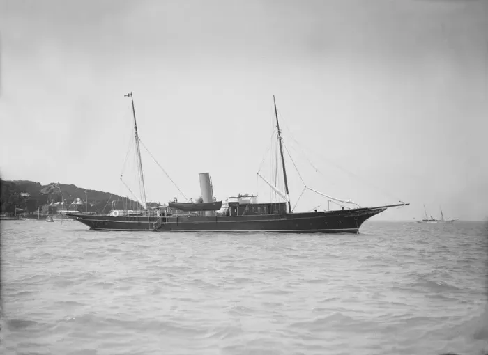 Framed Print : The steam yacht Pilgrim at anchor, 1911. Creator: Kirk & Sons of Cowes Framed Print : The steam yacht Pilgrim at anchor, 1911. Creator: Kirk & Sons of Cowes