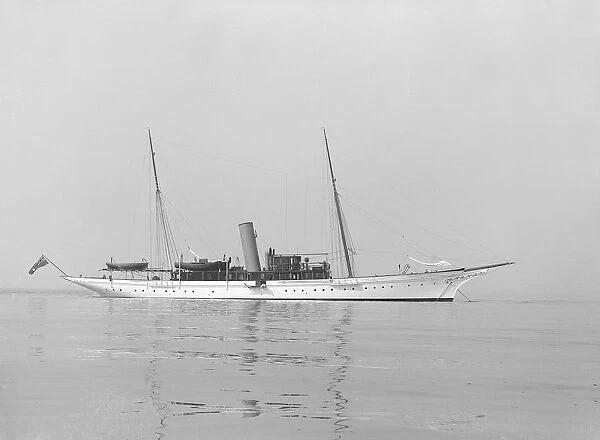 The steam yacht Sabrina at anchor, 1914. Creator: Kirk & Sons of Cowes