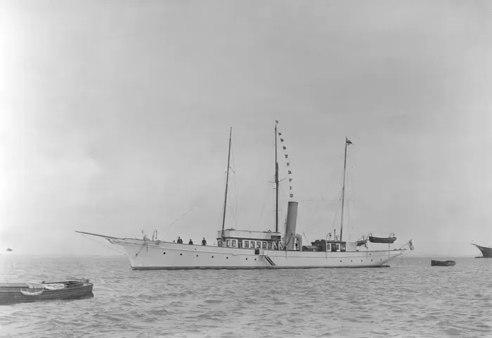 Framed Print : The steam yacht Sea Fay at anchor, 1921. Creator: Kirk & Sons of Cowes Framed Print : The steam yacht Sea Fay at anchor, 1921. Creator: Kirk & Sons of Cowes