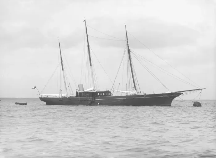 Framed Print : The steam yacht Stella at anchor, 1912. Creator: Kirk & Sons of Cowes Framed Print : The steam yacht Stella at anchor, 1912. Creator: Kirk & Sons of Cowes