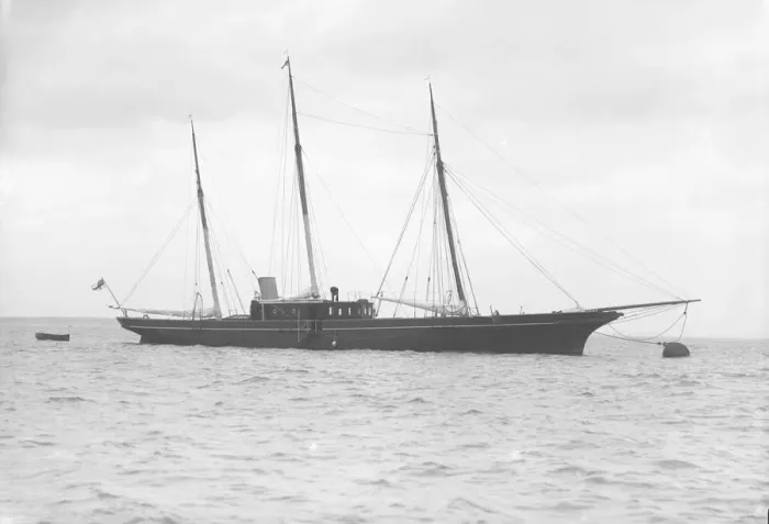 Framed Print : The steam yacht Stella at anchor, 1912. Creator: Kirk & Sons of Cowes Framed Print : The steam yacht Stella at anchor, 1912. Creator: Kirk & Sons of Cowes