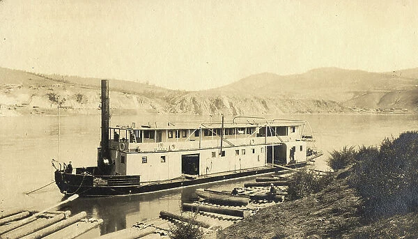 Steamboat 'Khanka' at the pier on the Zeya River, 1909. Creator: Vladimir Ivanovich Fedorov. Steamboat 'Khanka' at the pier on the Zeya River, 1909. Creator: Vladimir Ivanovich Fedorov
