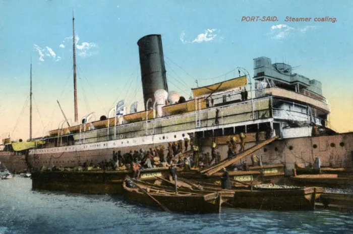 Framed Print : Steamer coaling, Port Said, Egypt, 20th century Framed Print : Steamer coaling, Port Said, Egypt, 20th century