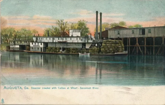 Framed Print : Steamer loaded with cotton at a wharf, Savannah River, Augusta, Georgia, 1908