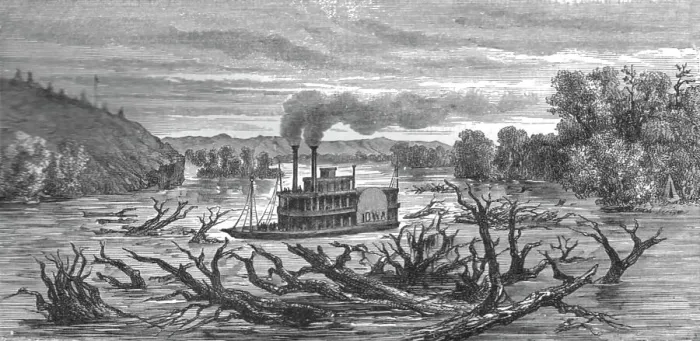 Framed Print : Steamer on the Mississippi; A Naturalist's Excursion in Wisconsin, 1875. Creator: Unknown Framed Print : Steamer on the Mississippi; A Naturalist's Excursion in Wisconsin, 1875. Creator: Unknown