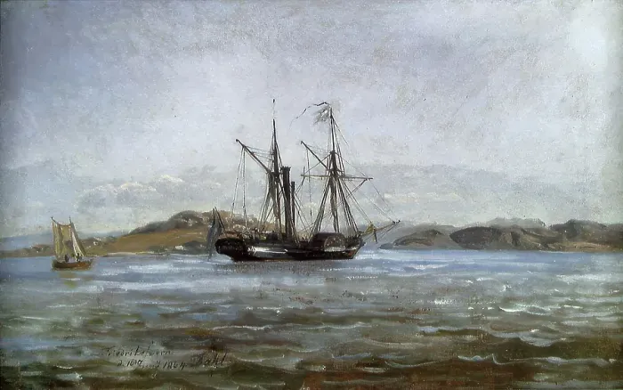 Framed Print : A Steamer near Fredriksvern (Stavern), 1834. Creator: Johan Christian Dahl Framed Print : A Steamer near Fredriksvern (Stavern), 1834. Creator: Johan Christian Dahl