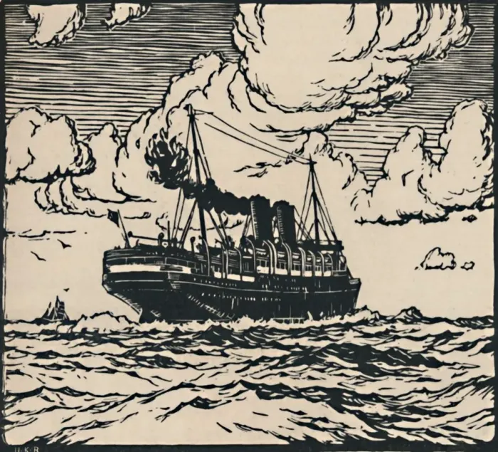 Framed Print : Steamer at Sea, 1919. Artist: Herbert Kerr Rooke Framed Print : Steamer at Sea, 1919. Artist: Herbert Kerr Rooke