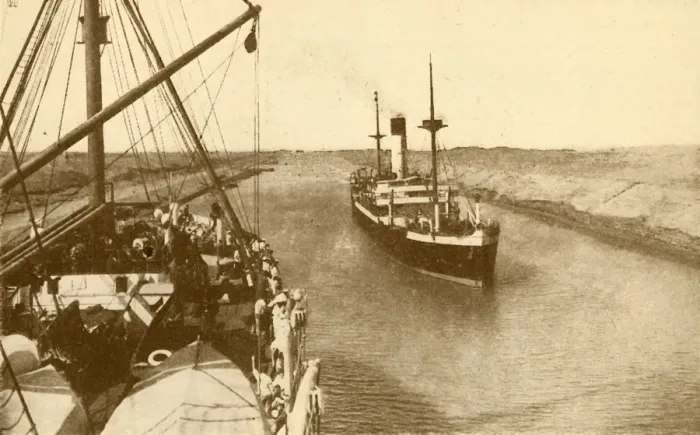 Framed Print : Steamers Passing in the Suez Canal, c1930. Creator: ENA Framed Print : Steamers Passing in the Suez Canal, c1930. Creator: ENA