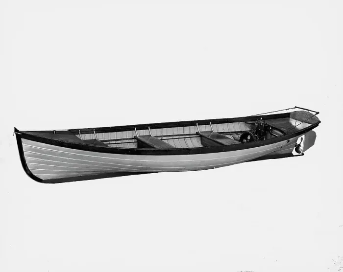 Framed Print : Steel boat, power launch, between 1900 and 1910. Creator: Unknown Framed Print : Steel boat, power launch, between 1900 and 1910. Creator: Unknown