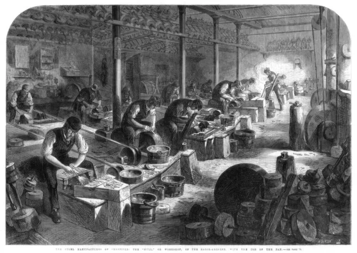 Framed Print : Steel manufactures of Sheffield, Yorkshire, 1866. Artist: M Jackson Framed Print : Steel manufactures of Sheffield, Yorkshire, 1866. Artist: M Jackson