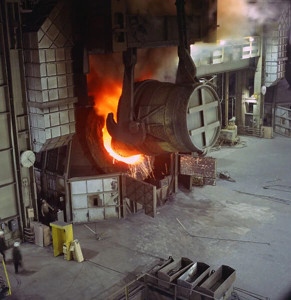 A steel pour at Newton Chambers, Chapeltown, Sheffield, South Yorkshire, 1971. Artist