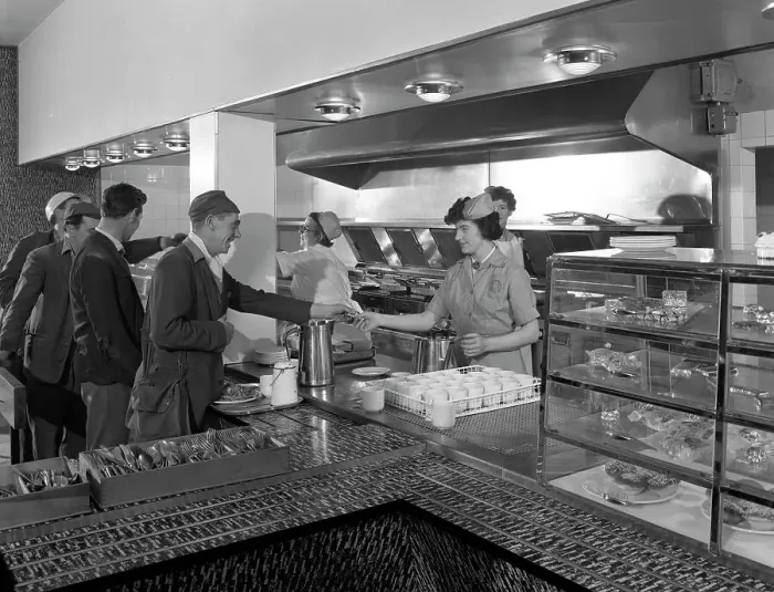 Framed Print : Steelworks canteen, Park Gate, Rotherham, South Yorkshire, 1964. Artist: Michael Walters Framed Print : Steelworks canteen, Park Gate, Rotherham, South Yorkshire, 1964. Artist: Michael Walters