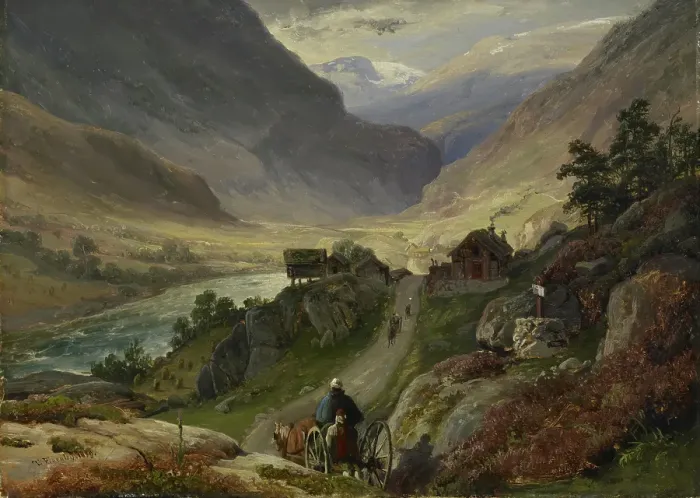 Framed Print : Steep Roads in Laerdal, 1839. Creator: Thomas Fearnley Framed Print : Steep Roads in Laerdal, 1839. Creator: Thomas Fearnley