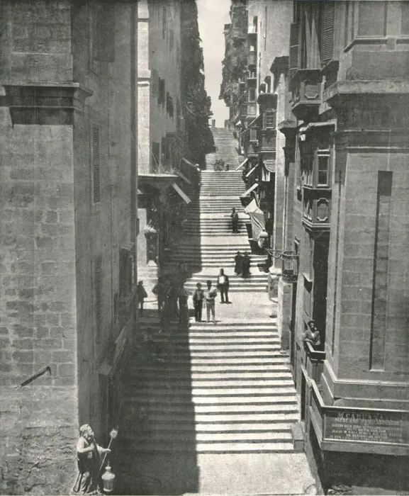 Framed Print : A steep street in Valletta, Malta, 1895. Creator: W &s Ltd