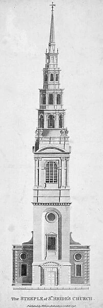Steeple of St Brides Church, Fleet Street, City of London, 1795