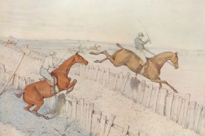 Framed Print : A Steeplechase: Going over an old blind roadway, and doing it well: even betting, 1827. Artist: Henry Thomas Alken Framed Print : A Steeplechase: Going over an old blind roadway, and doing it well: even betting, 1827. Artist: Henry Thomas Alken