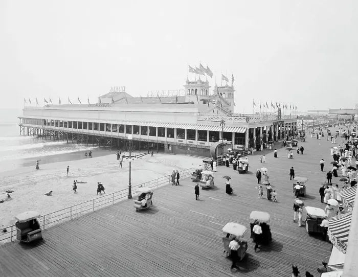 Framed Print : Steeplechase Pier and Boardwalk, Atlantic City, N.J. c.between 1910 and 1920. Creator: Unknown Framed Print : Steeplechase Pier and Boardwalk, Atlantic City, N.J. c.between 1910 and 1920. Creator: Unknown