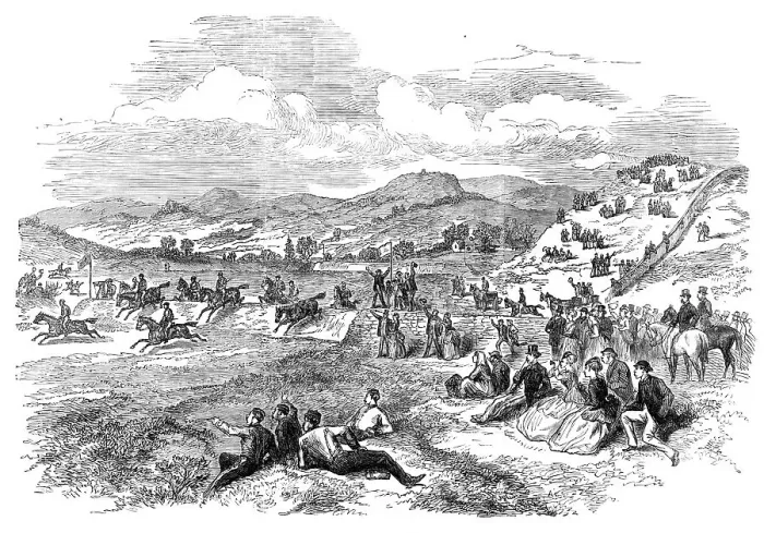 Framed Print : Steeplechase at Punchestown Races, 1870. Creator: Unknown Framed Print : Steeplechase at Punchestown Races, 1870. Creator: Unknown