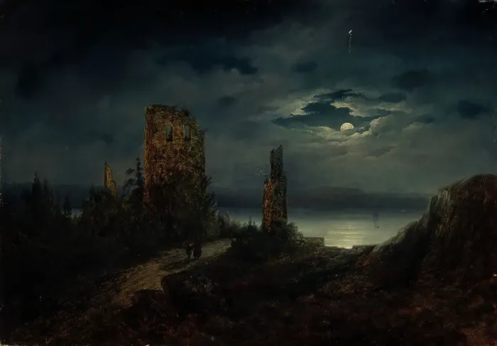 Framed Print : Stegeborg Castle ruins by moonlight, 1851-1853. Creator: Lars Theodor Billing Framed Print : Stegeborg Castle ruins by moonlight, 1851-1853. Creator: Lars Theodor Billing