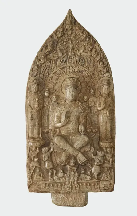 Framed Print : Stele with Bodhisattva Maitreya (Mile); reverse with Buddha Framed Print : Stele with Bodhisattva Maitreya (Mile); reverse with Buddha