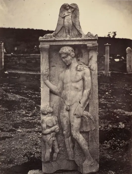 Framed Print : Stele from the Kerameikos Cemetery, Athens, early 1880s. Creator: William James Stillman Framed Print : Stele from the Kerameikos Cemetery, Athens, early 1880s. Creator: William James Stillman