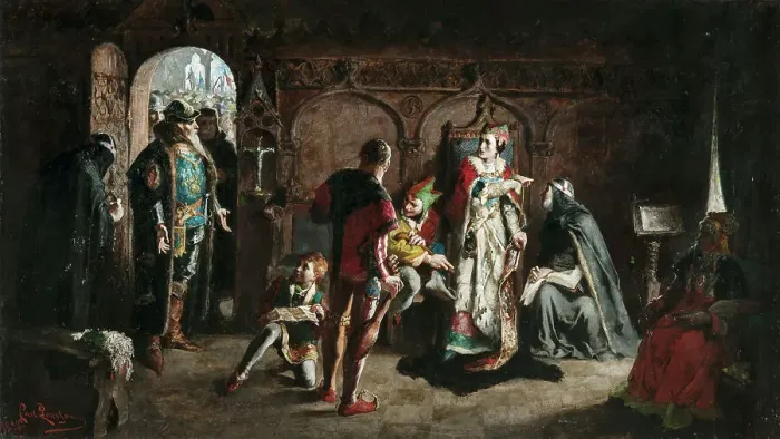 Framed Print : Sten Sture the Elder Frees the Captive Danish Queen Christina from the Vadstena Monastery, 1876. Creator: Larsson, Carl (1853-1919) Framed Print : Sten Sture the Elder Frees the Captive Danish Queen Christina from the Vadstena Monastery, 1876. Creator: Larsson, Carl (1853-1919)