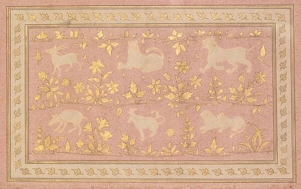 Stenciled Scenes of Lion and Gazelle, c. 1710. Creator: Unknown