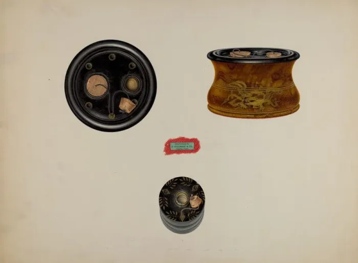 Framed Print : Stencilled Inkwells, c. 1940. Creator: Lawrence Flynn Framed Print : Stencilled Inkwells, c. 1940. Creator: Lawrence Flynn