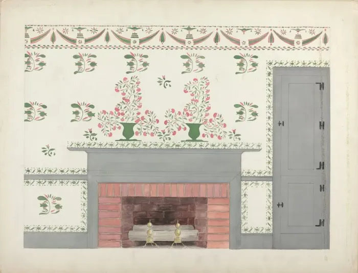 Framed Print : Stencilled Wall, c. 1936. Creator: Ray Holden Framed Print : Stencilled Wall, c. 1936. Creator: Ray Holden