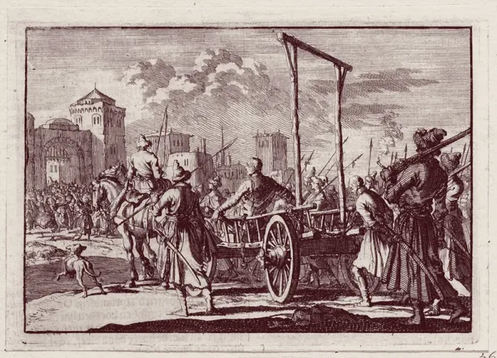 Framed Print : Stenka Razin before the Execution in Moscow, 1698. Artist: Luyken, Jan (Johannes) (1649-1712) Framed Print : Stenka Razin before the Execution in Moscow, 1698. Artist: Luyken, Jan (Johannes) (1649-1712)
