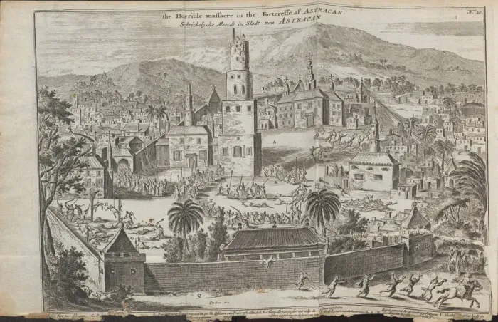 Framed Print : The Stepan Razins riots in Astrakhan (From: Drie aanmerkelyke reizen), 1675. Artist: Struys, Jan Jansz. (1630-1694) Framed Print : The Stepan Razins riots in Astrakhan (From: Drie aanmerkelyke reizen), 1675. Artist: Struys, Jan Jansz. (1630-1694)